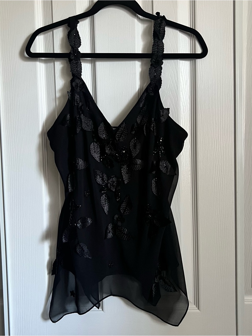 Vintage R&M Richards Beaded Floral Leaf Halter Top Black Whimsygoth Cami Size 16